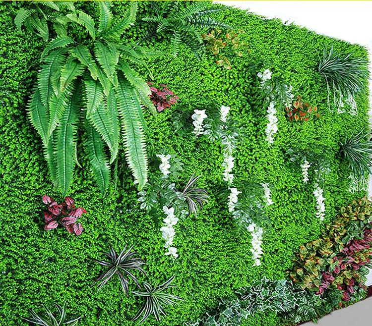 Mẫu tiểu cảnh cỏ nhân tạo tường kết hợp hoa lá nhân tạo